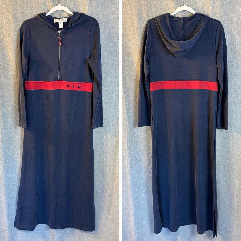 Norton Studio Maxi Dress Women's Medium Blue Red Stars 1/4 Zip Hood USA (1118)